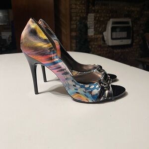 Carlos Santana Women’s Size 7.5 Roulette Multicolored Peep Toe Stiletto Pumps